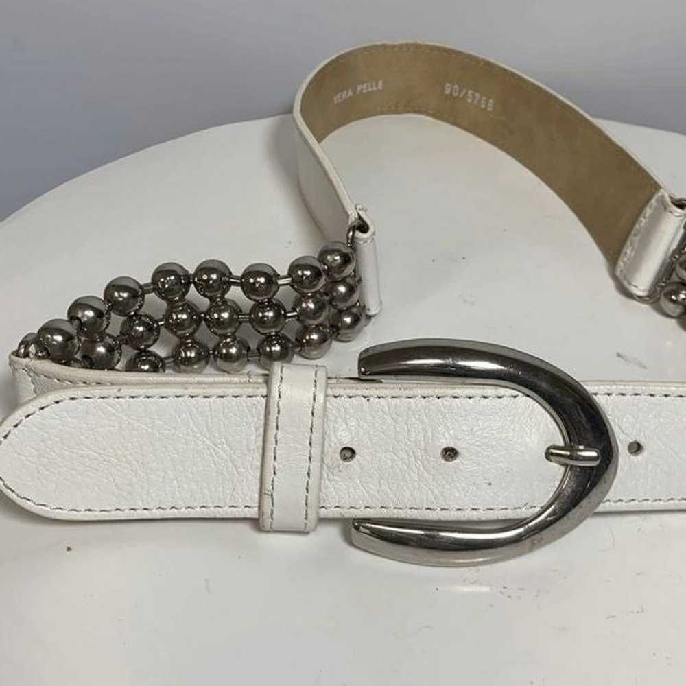 Vintage Vera Pelle Italian White Leather and Silv… - image 1