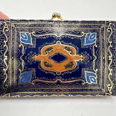 Vintage Gold Embossed Blue Leather Wallet Clutch M