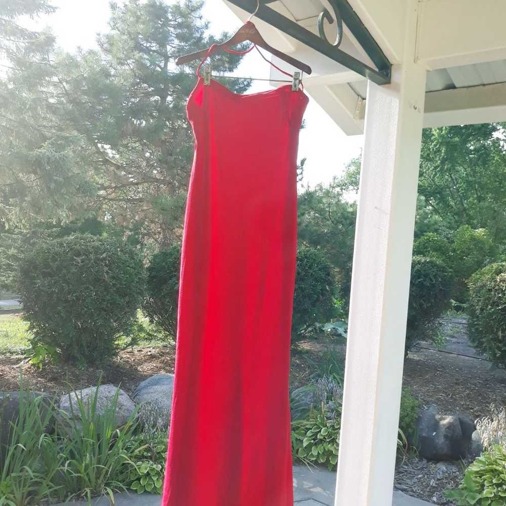 Vintage 70's Red Bodycon Maxi Formal Dress Size S… - image 11