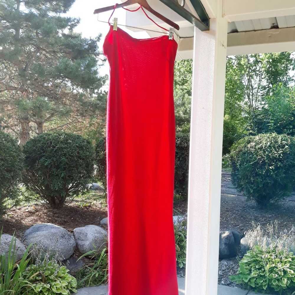 Vintage 70's Red Bodycon Maxi Formal Dress Size S… - image 5