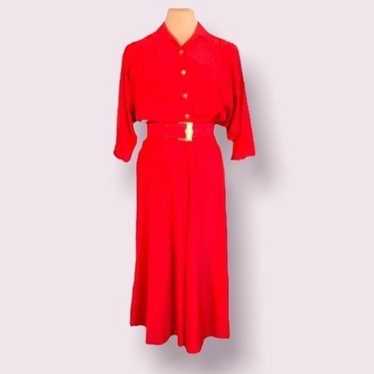80s Does 40s Vintage Nina Piccalino Red Shirtdress - image 1
