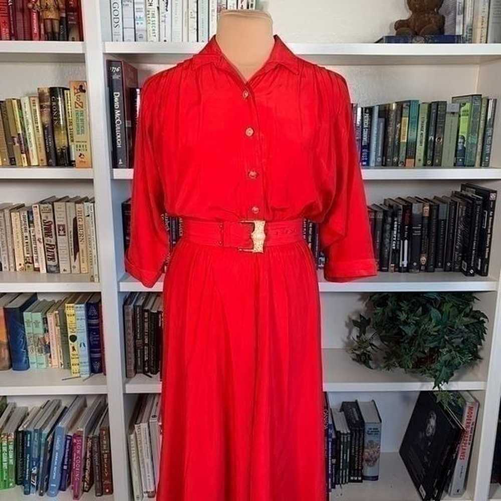 80s Does 40s Vintage Nina Piccalino Red Shirtdress - image 2