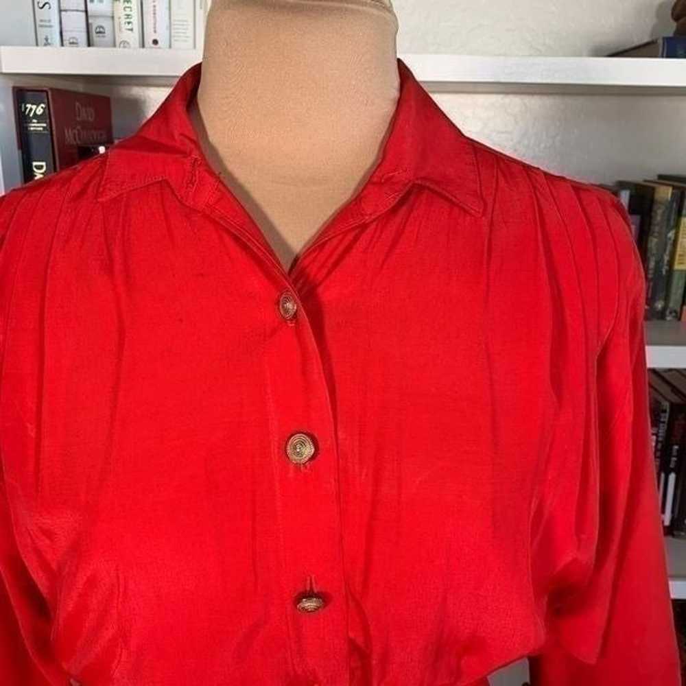 80s Does 40s Vintage Nina Piccalino Red Shirtdress - image 3
