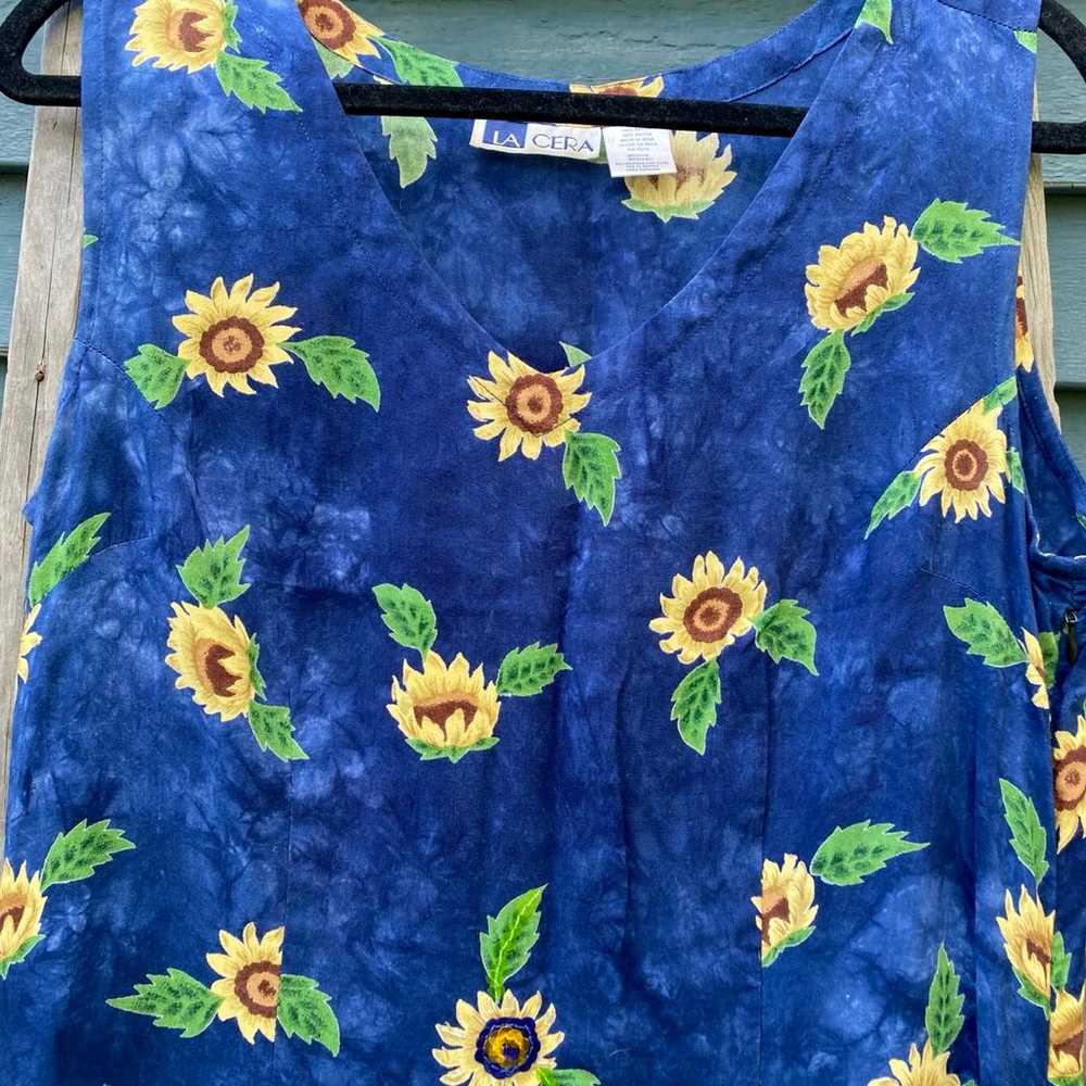 Vintage 90’s LA CERA blue sunflower maxi dress si… - image 2