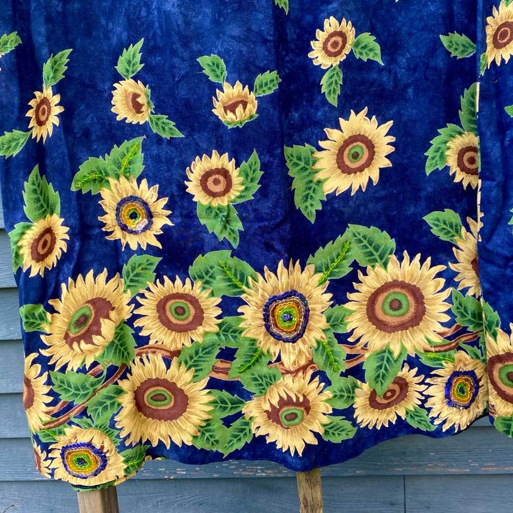 Vintage 90’s LA CERA blue sunflower maxi dress si… - image 4
