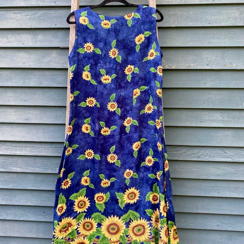 Vintage 90’s LA CERA blue sunflower maxi dress si… - image 5