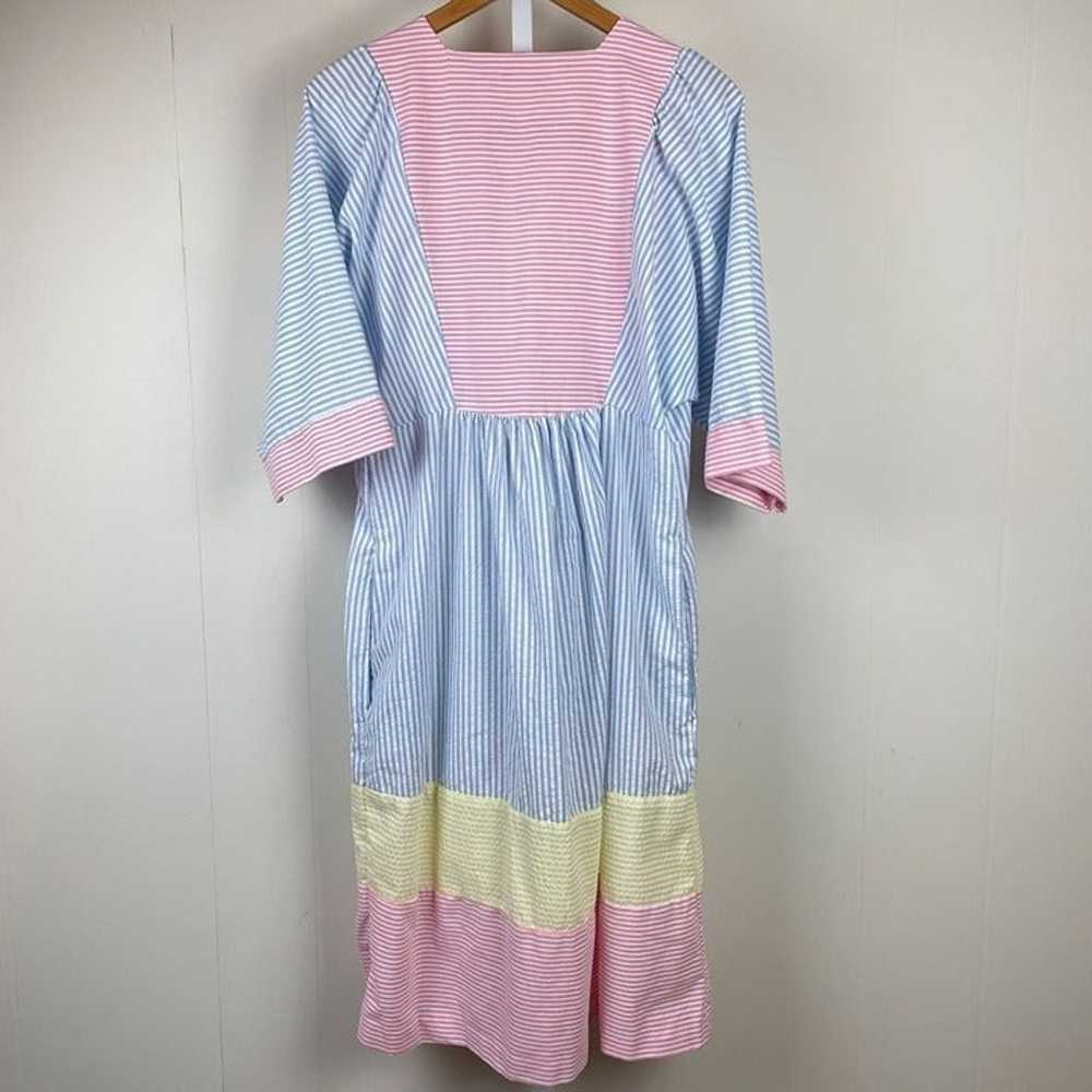 Vintage Saybury Seersucker Dress Pink Blue Yellow… - image 6