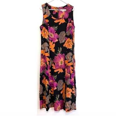 VINTAGE VTG DRESSBARN Black Orange Purple Floral … - image 1