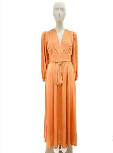 1970's Joy Stevens Peach Jersey Maxi Dress
