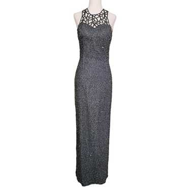 Beaded Silk Prom Evening Dress Backless Slit Swee… - image 1
