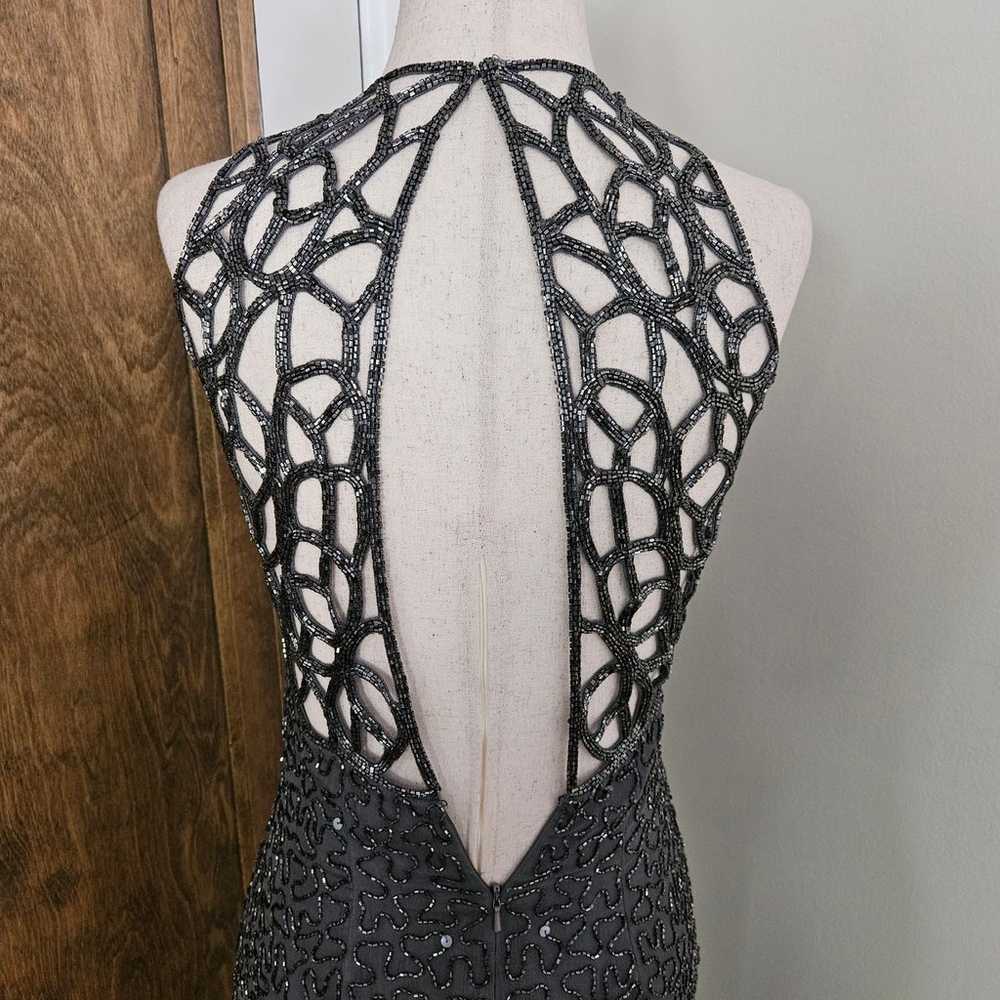 Beaded Silk Prom Evening Dress Backless Slit Swee… - image 6