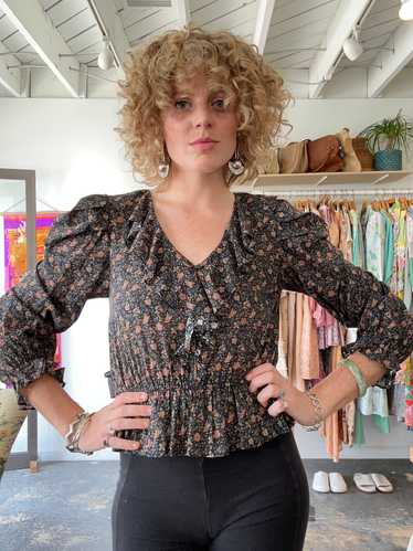 Christy Dawn Black and Rust Floral Top - image 1