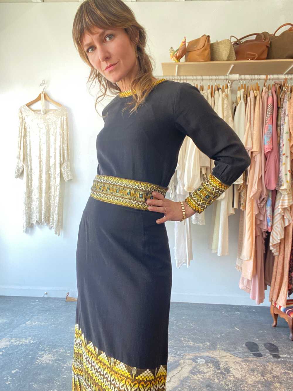Vintage Black with Yellow Embroidery Skirt Set - image 3