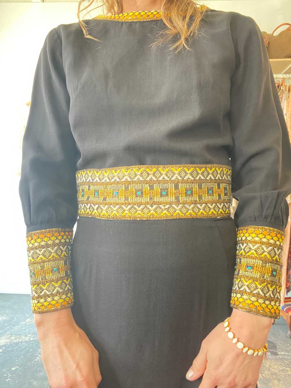 Vintage Black with Yellow Embroidery Skirt Set - image 4