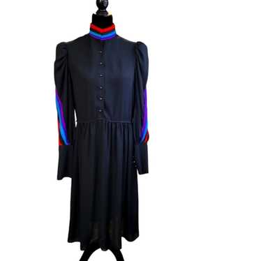 Vintage 80's Black w/‎ Color Pleated Striped Arms… - image 1