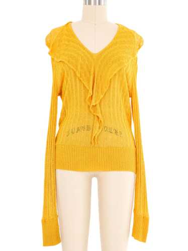 1930s Ruffle Trim Marigold Open Knit Top