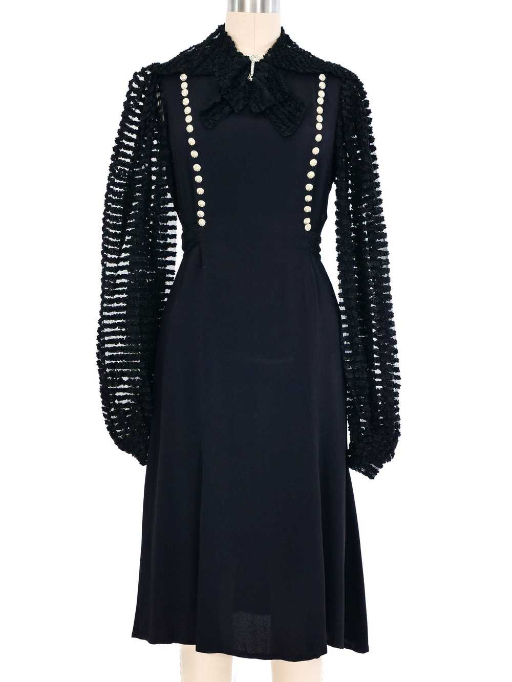 1940s Balloon Sleeve Lace Accent Crepe Midi Dress - image 5