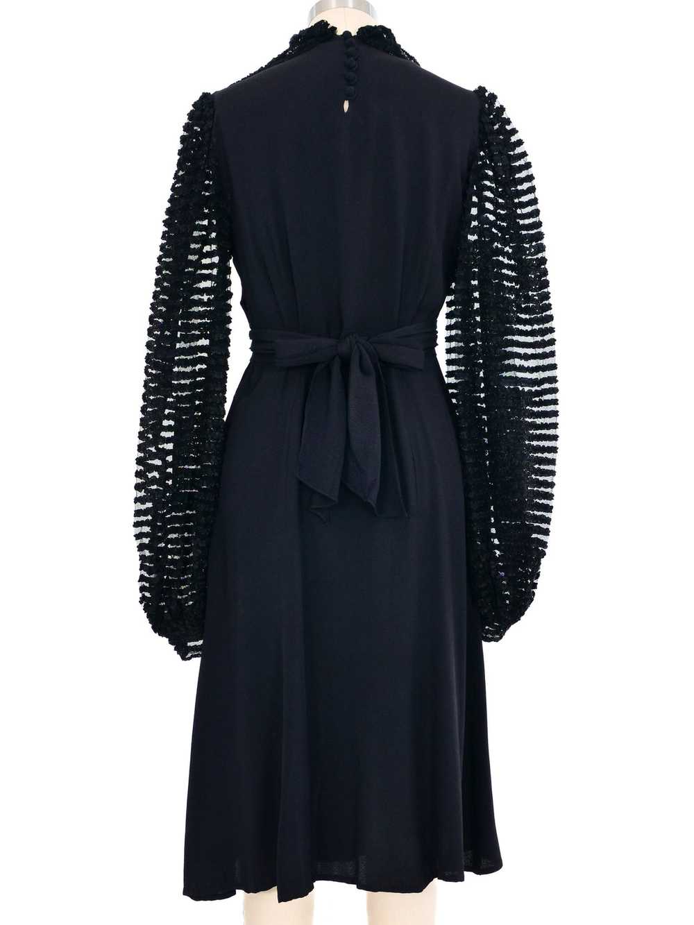 1940s Balloon Sleeve Lace Accent Crepe Midi Dress - image 8