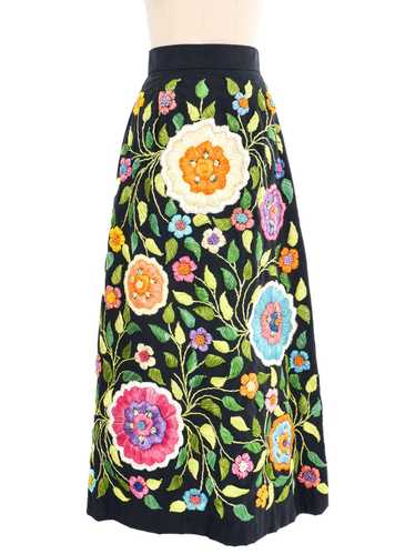 1960s Hand Embroidered Floral Raffia Skirt
