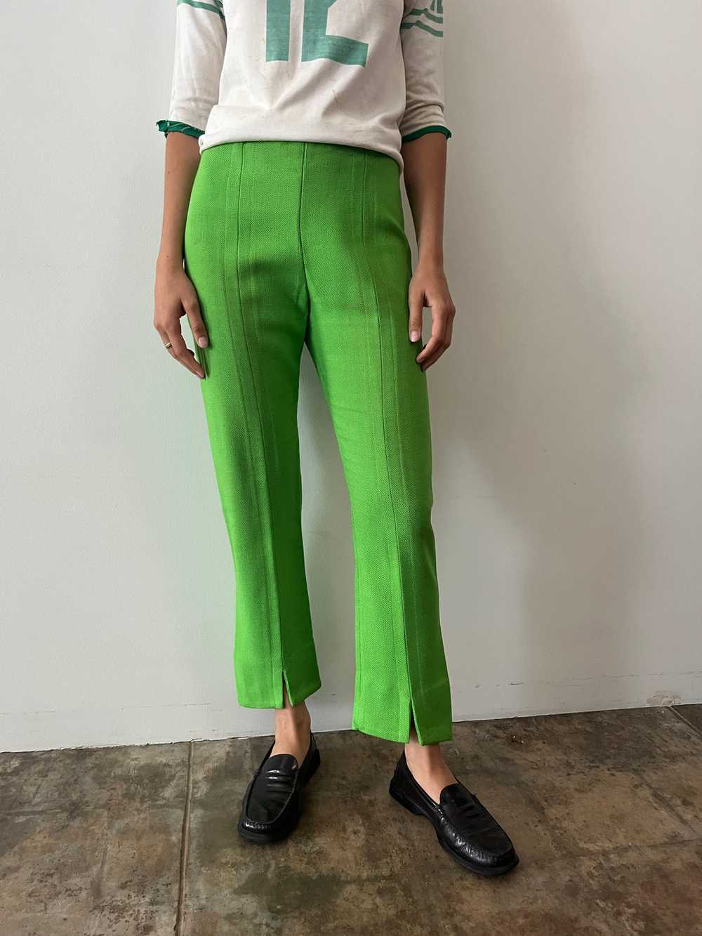 60s/70s Lime Green Woven Linen Pants - image 2