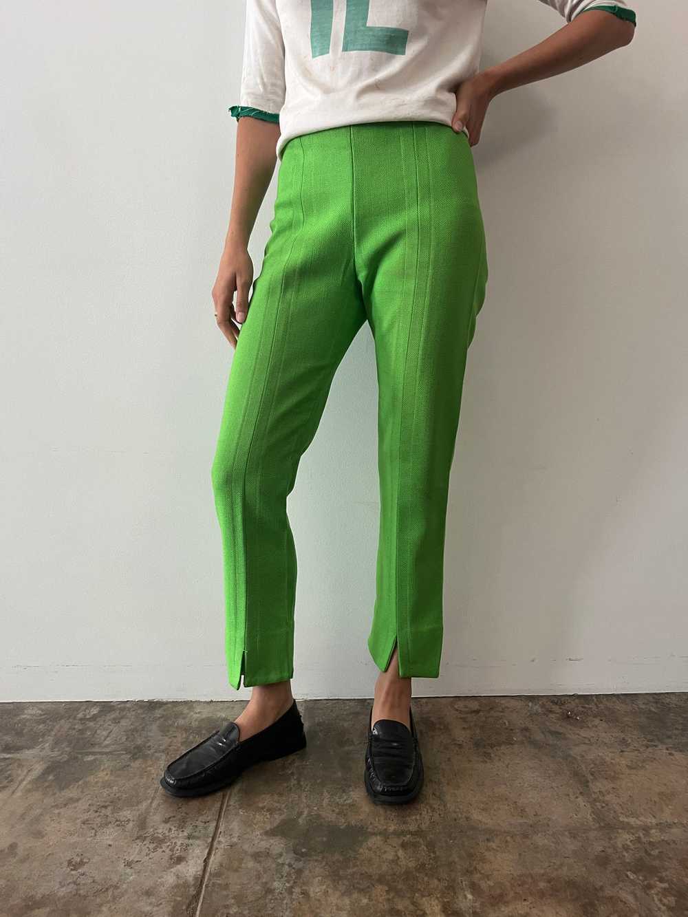 60s/70s Lime Green Woven Linen Pants - image 3