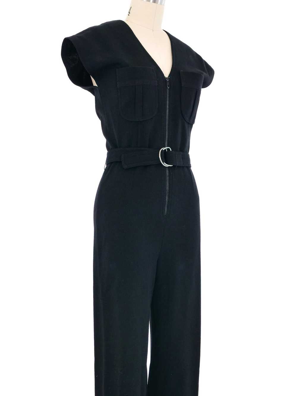 1970s Black Knit Belted Jumpsuit - image 2