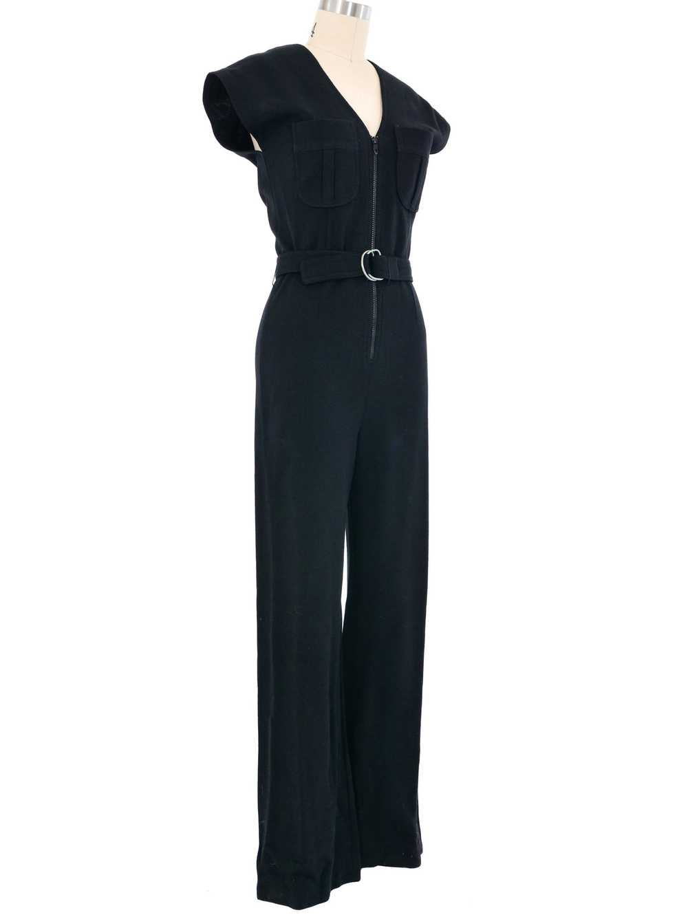 1970s Black Knit Belted Jumpsuit - image 3