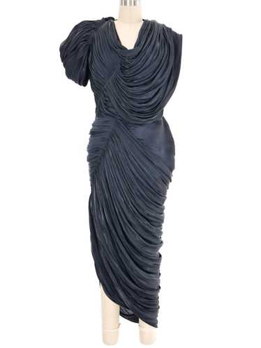 Versace Metallic Draped Pleated Evening Gown - image 1