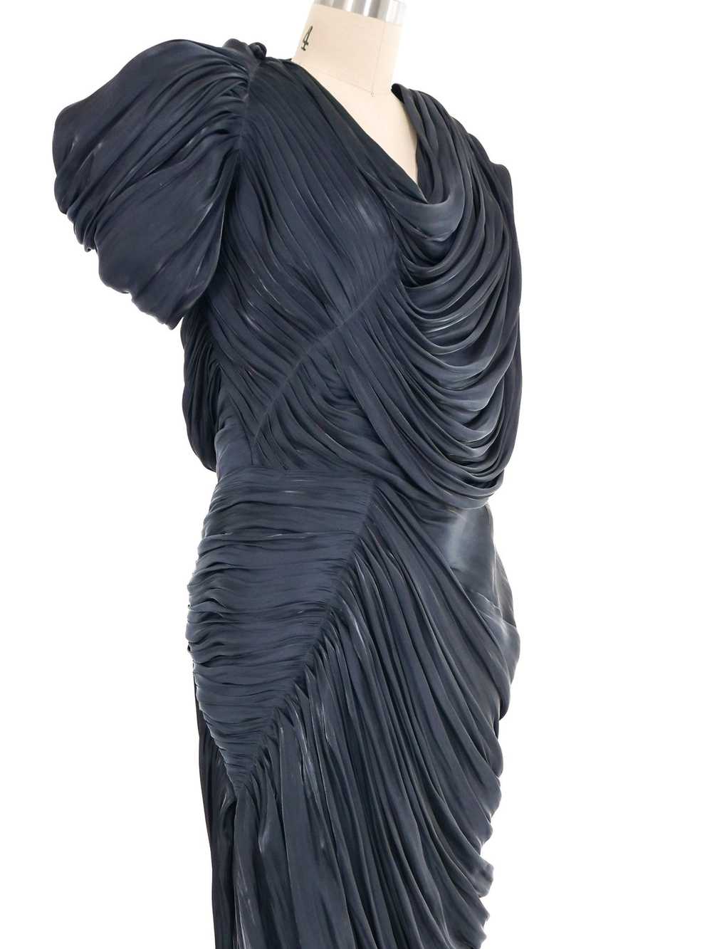 Versace Metallic Draped Pleated Evening Gown - image 2