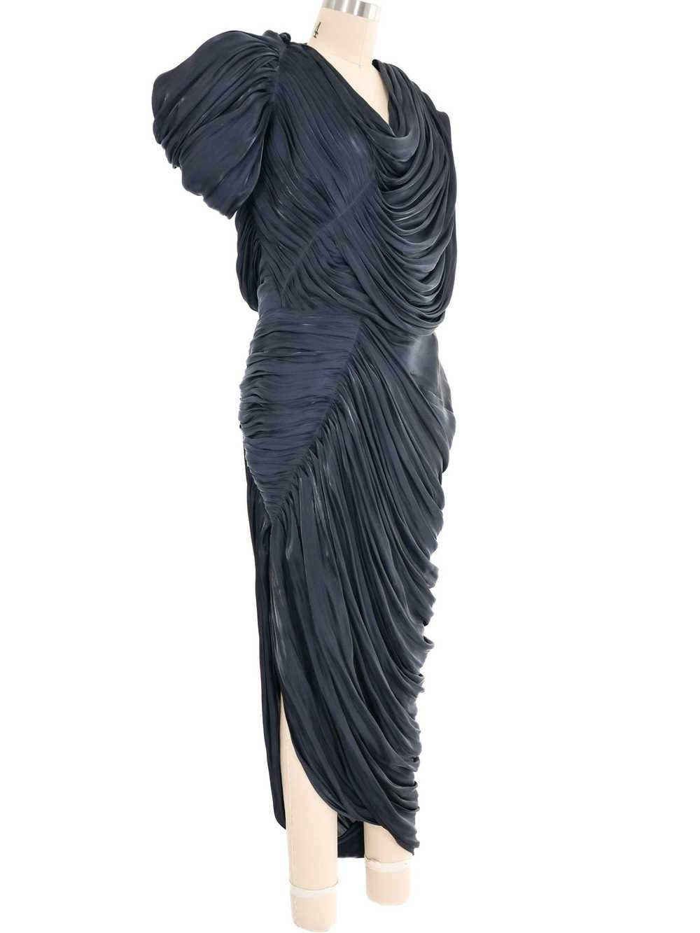 Versace Metallic Draped Pleated Evening Gown - image 3
