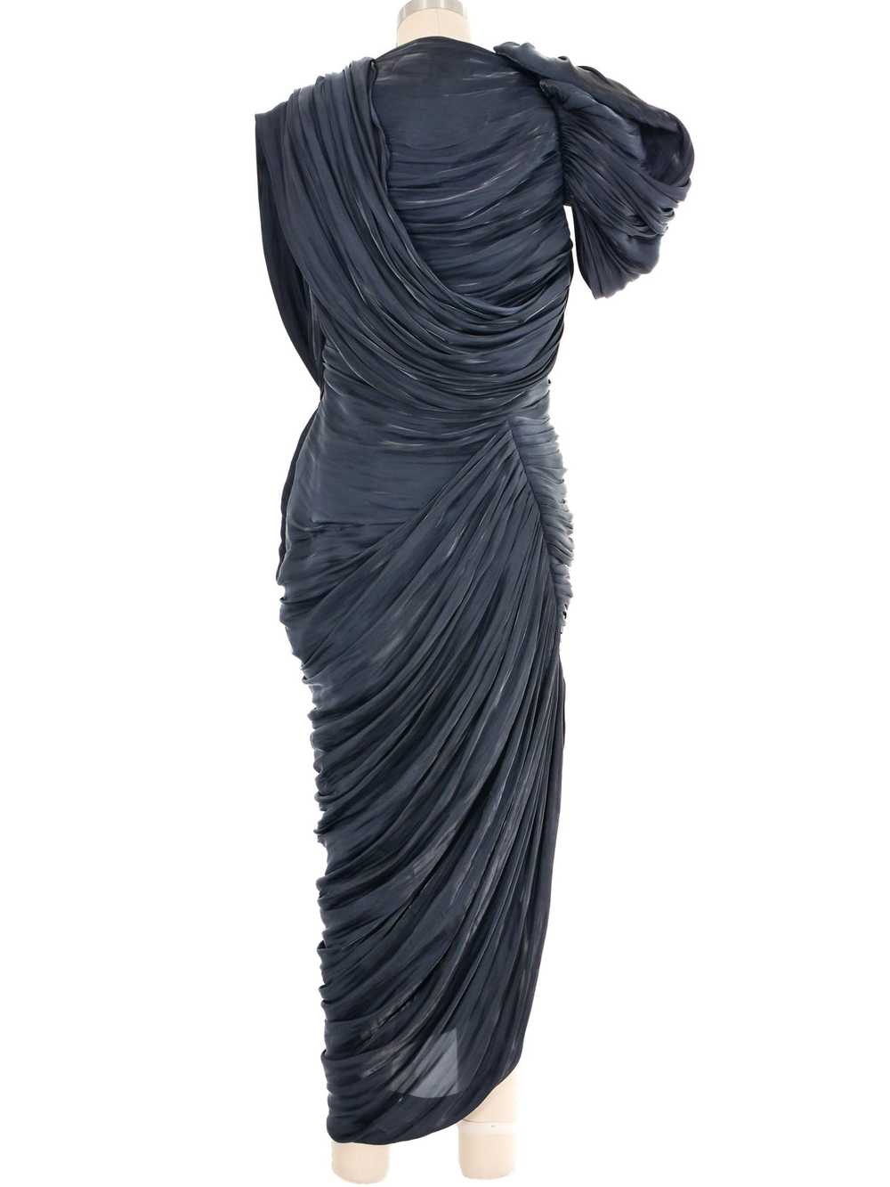 Versace Metallic Draped Pleated Evening Gown - image 4