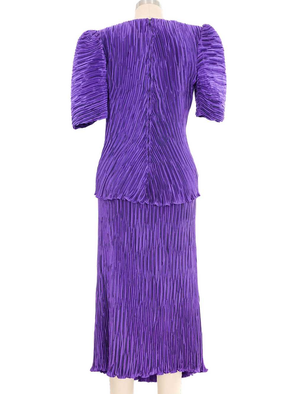 1980s Purple Bow Embellished Plisse Pleat Ensemble - image 4