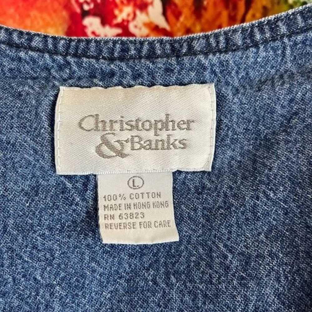 Christopher & Banks Denim Button Down Dress Embro… - image 6