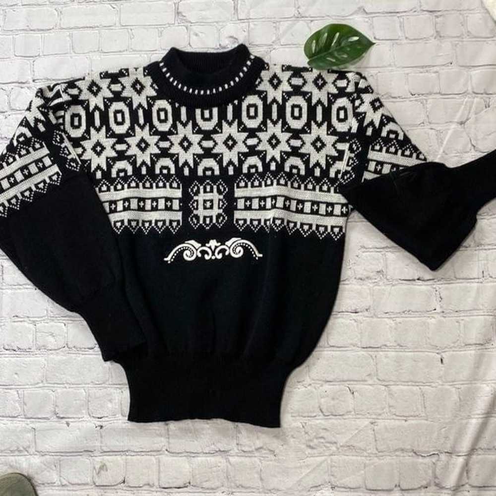 Tyrolia VTG 80s 90s Black & White Sweater  Nordic… - image 2