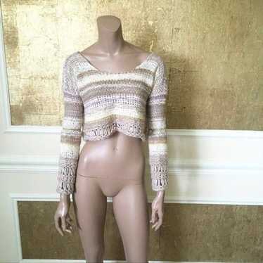 Free people Y2K cropped striped knit sweater brown