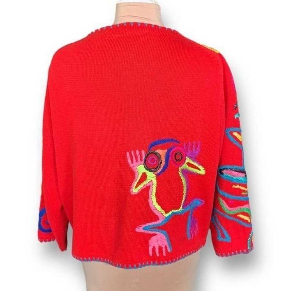 Vintage Michael Simon Cardigan Sweater Red Multic… - image 5