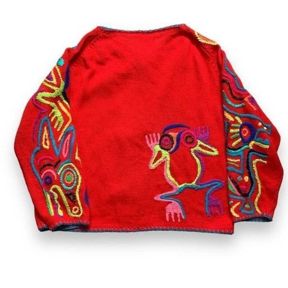 Vintage Michael Simon Cardigan Sweater Red Multic… - image 6