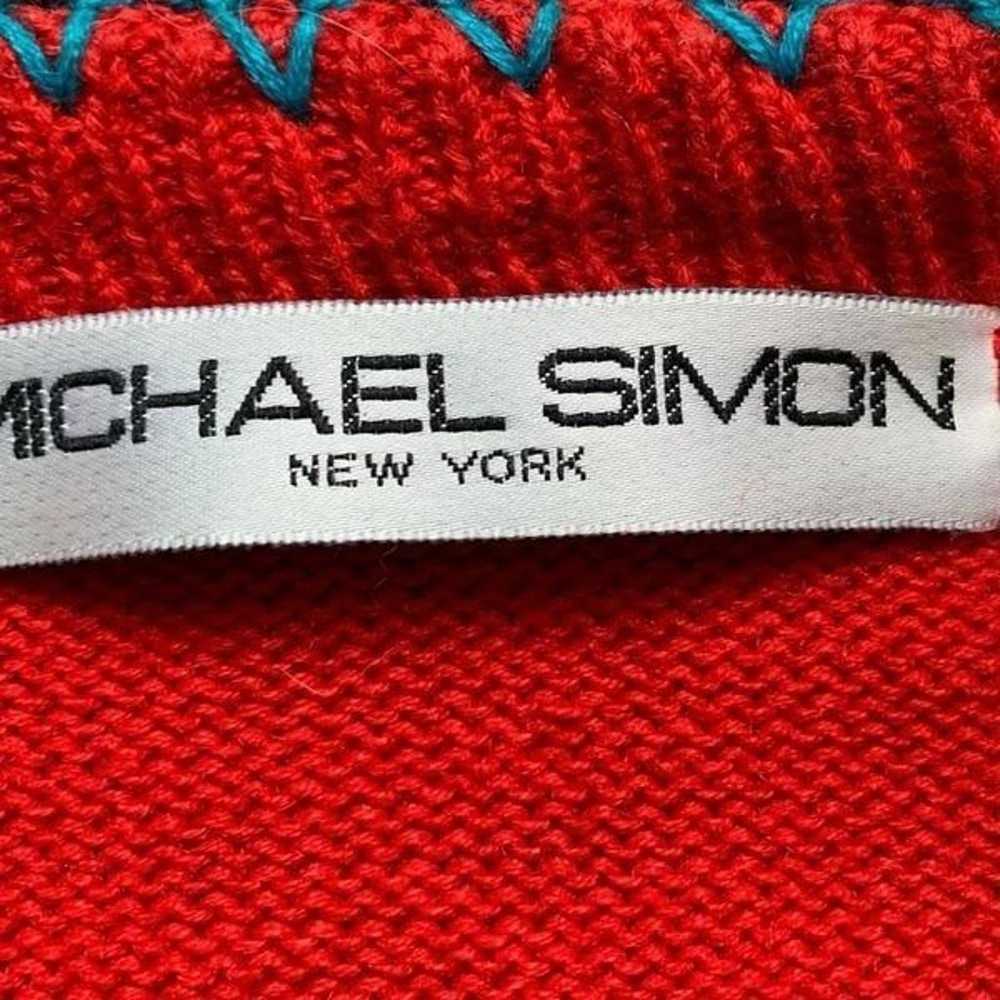 Vintage Michael Simon Cardigan Sweater Red Multic… - image 7
