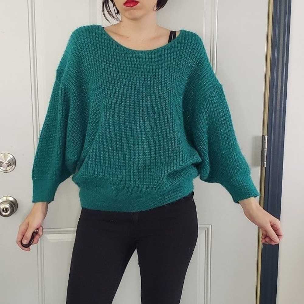Vintage 80s Boxy, Sparkly Green Sweater - image 1