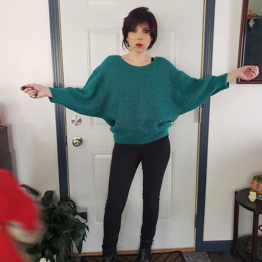Vintage 80s Boxy, Sparkly Green Sweater - image 2