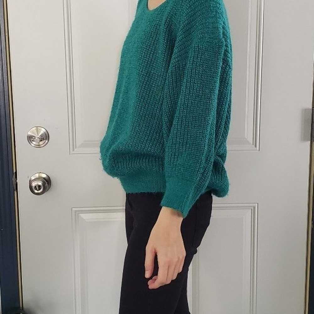 Vintage 80s Boxy, Sparkly Green Sweater - image 3