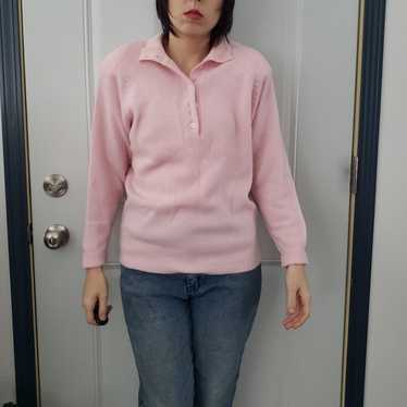 80s Pink Lambswool and Angora Collared Sweater