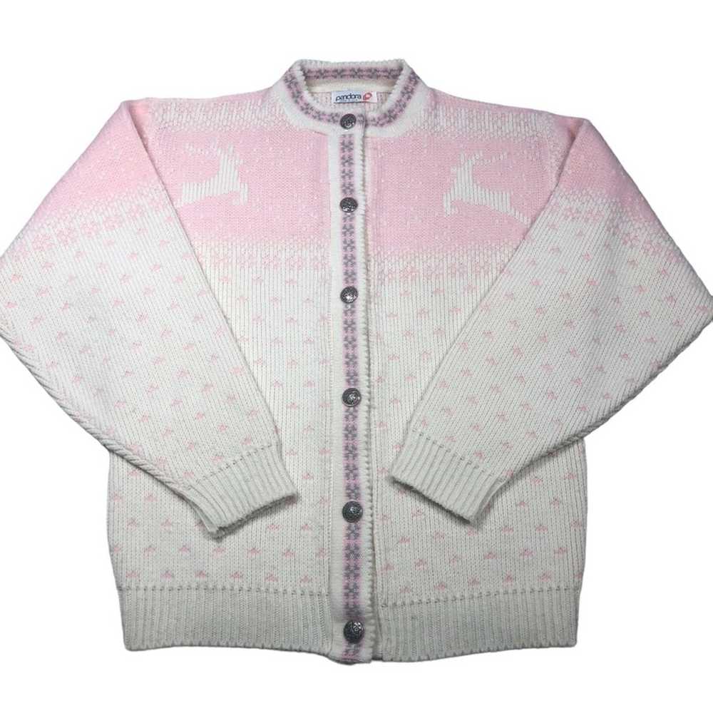 Pandora VTG pink/white reindeer sweater medium - image 1