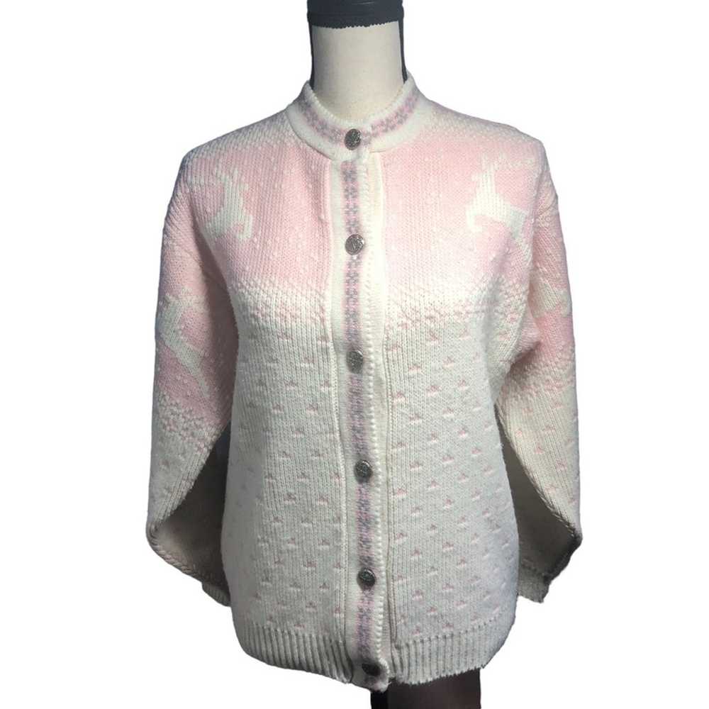 Pandora VTG pink/white reindeer sweater medium - image 3