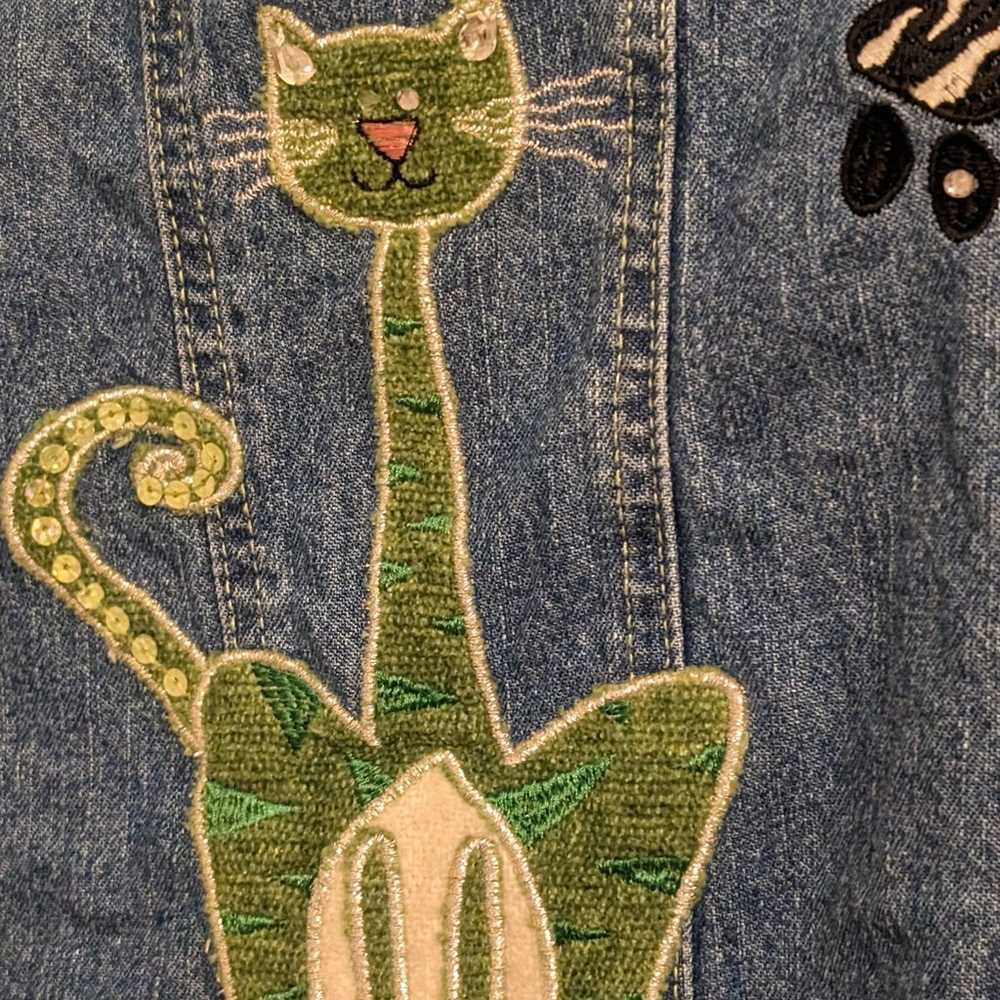Vintage Bleu bayou Embroidered Cat denim jacket - image 3