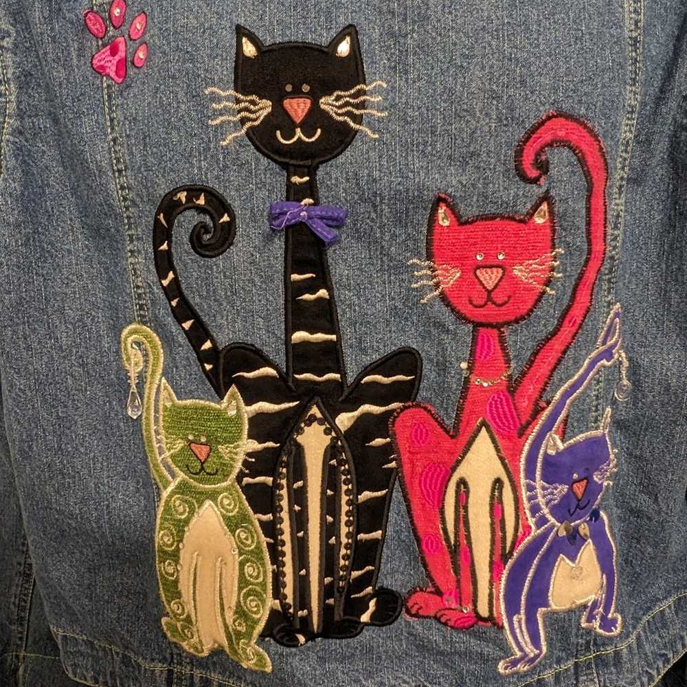 Vintage Bleu bayou Embroidered Cat denim jacket - image 5