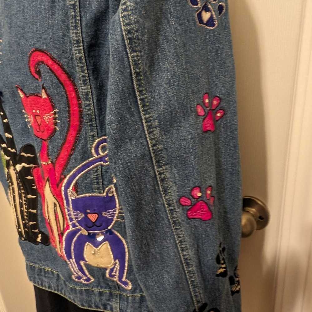 Vintage Bleu bayou Embroidered Cat denim jacket - image 7