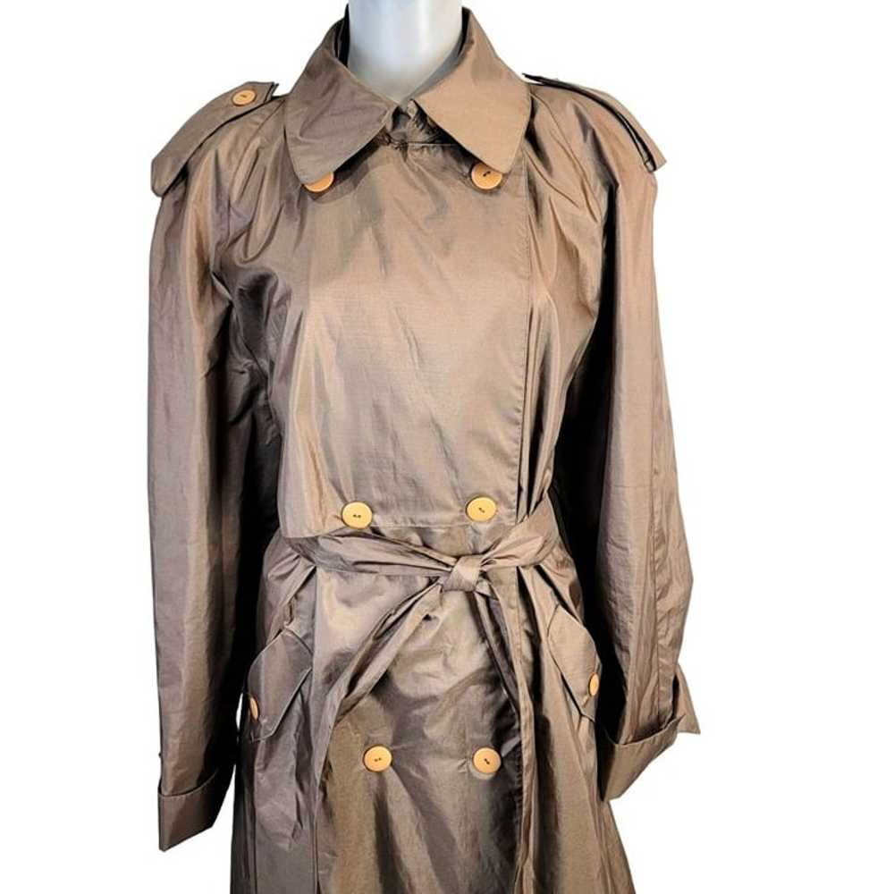 Vintage 70s Trench Coat Women XL 14 Brown Raincoa… - image 1