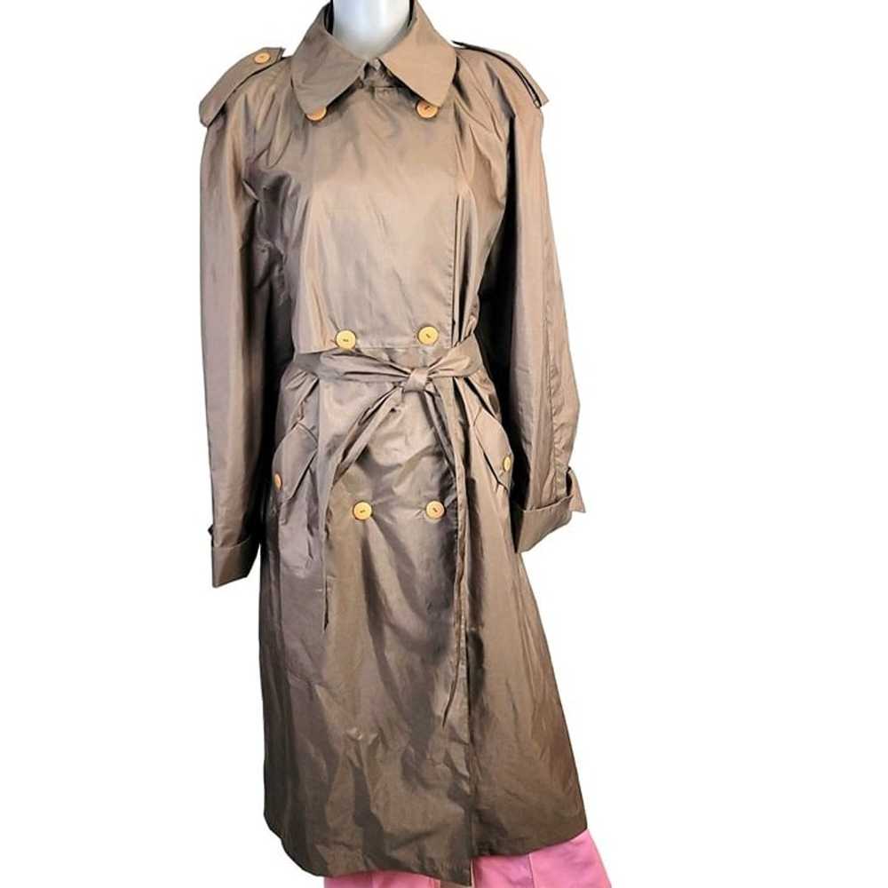 Vintage 70s Trench Coat Women XL 14 Brown Raincoa… - image 2