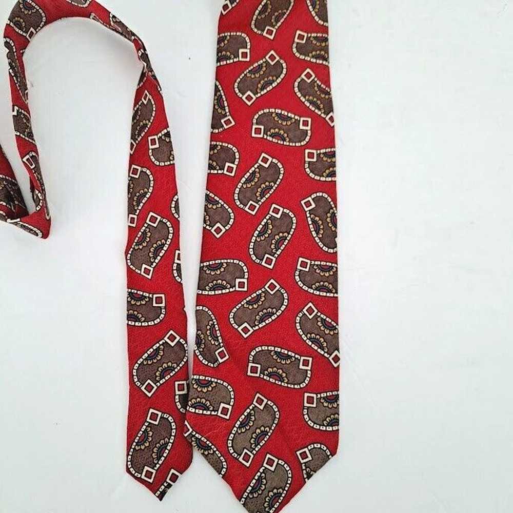 Vintage Red Paisley Tie Silk Handmade USA Brown G… - image 1